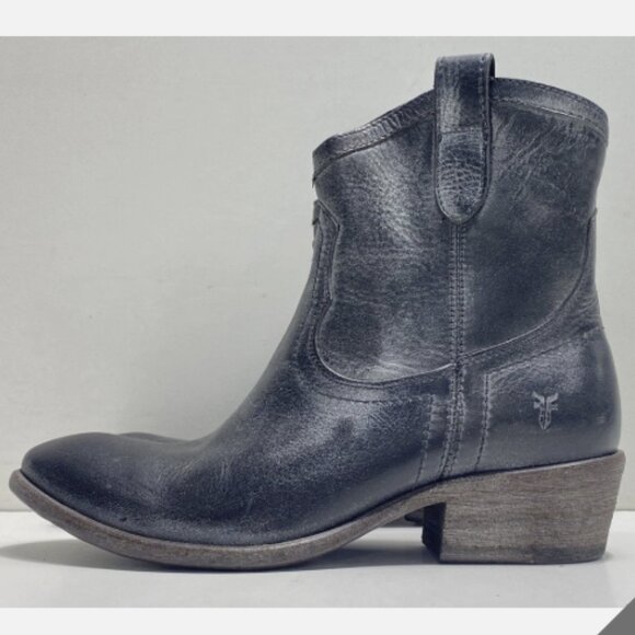 Frye Carson Pull On Black Real Leather Western Low Heel Festival Cowgirl Boot - Picture 1 of 1
